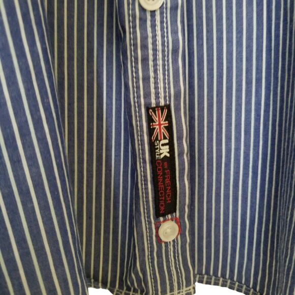 French Connection Men's Blue and White Striped Button-Down Shirt - Size XL - Picture 4 of 10